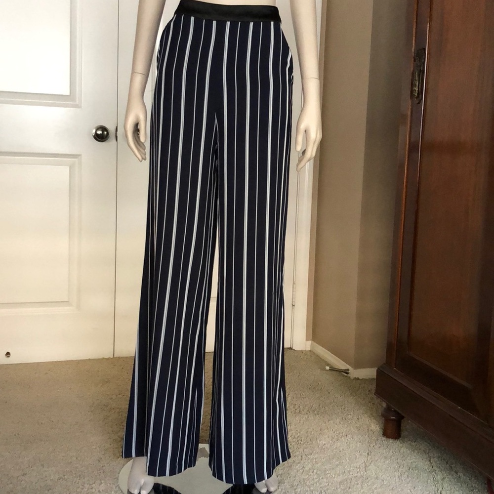 ReNamed Wide Leg High Rise Striped Pants